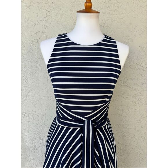 Anthropologie X Hutch Kinsley Blue/White Striped Cutout chevron Dress XS tie - Picture 4 of 13